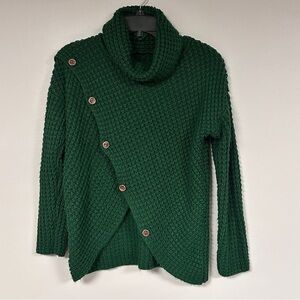 Girls’ Super Cute Green Cowl Neck acrylic Sweater with buttons , M/ L